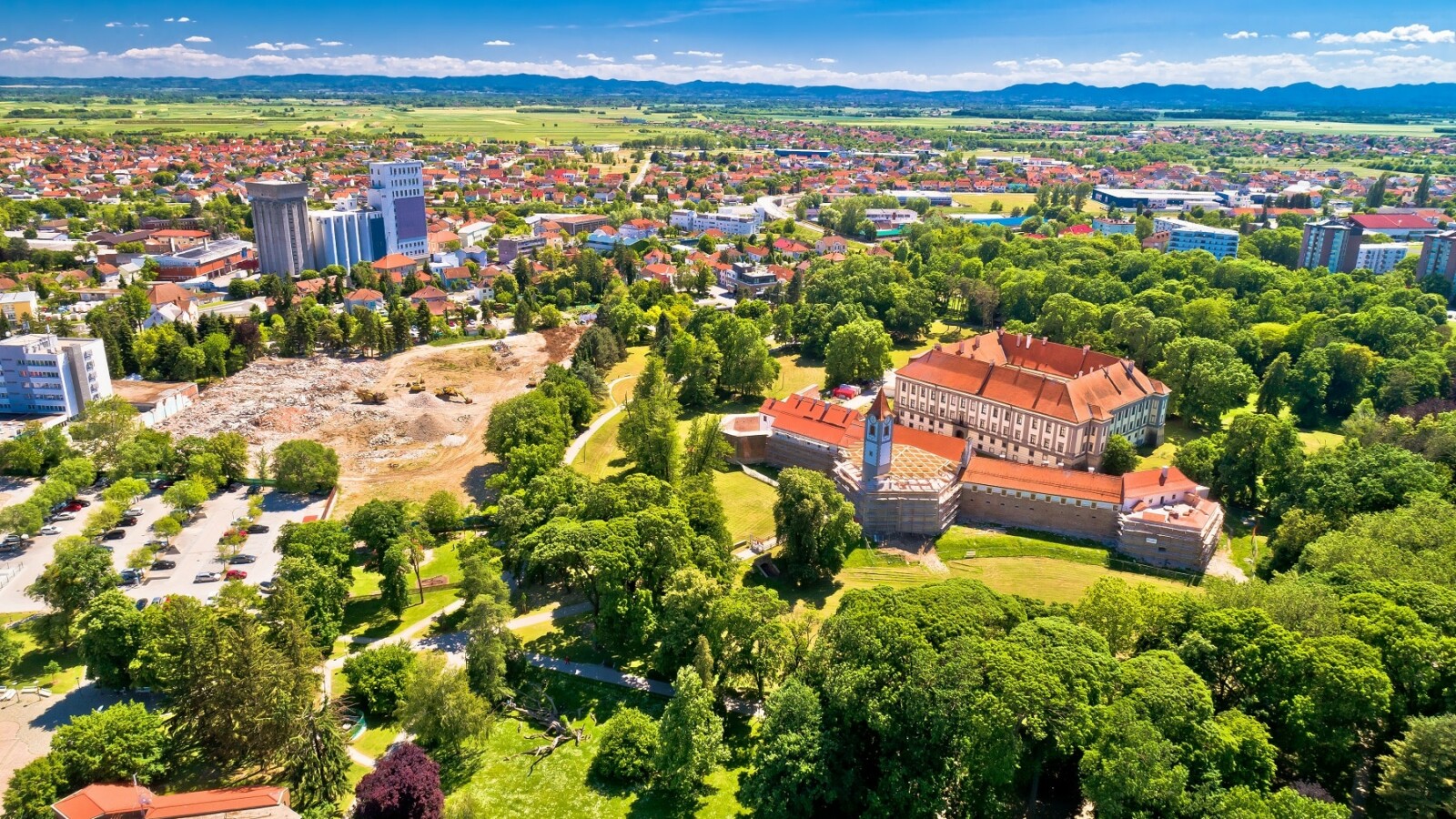 Cakovec,Old,Town,Zrinski,In,Green,Park,Aerial,View,,Medjimurje