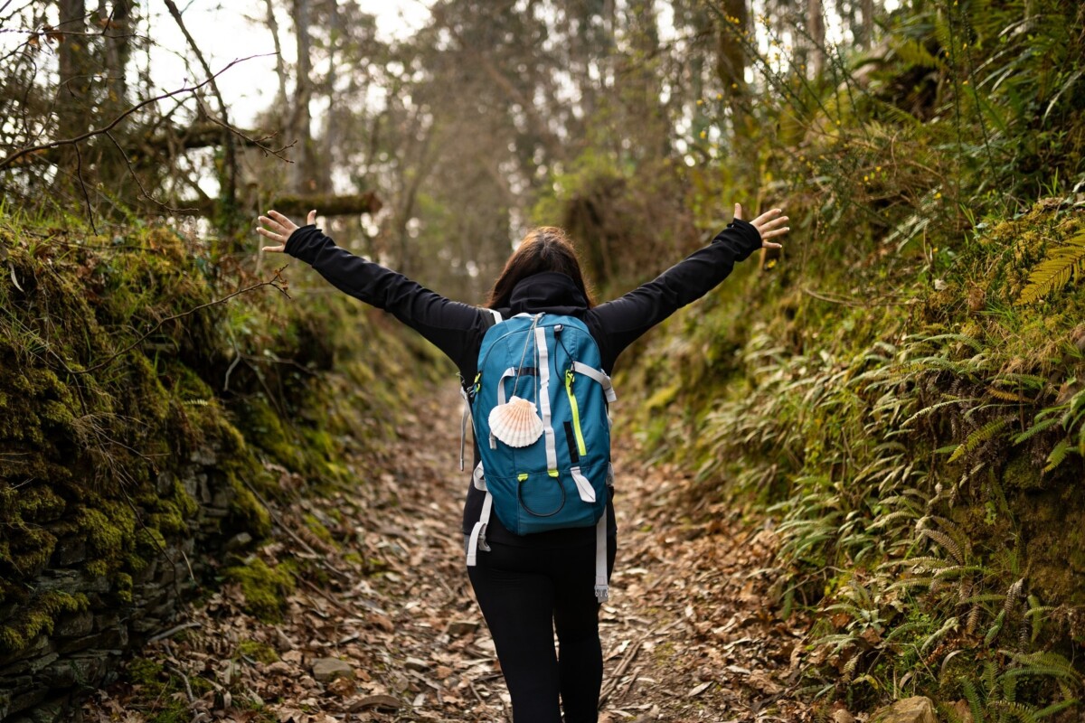 Hiker,Brunette,Woman,,Doing,The,Camino,De,Santiago,,In,A