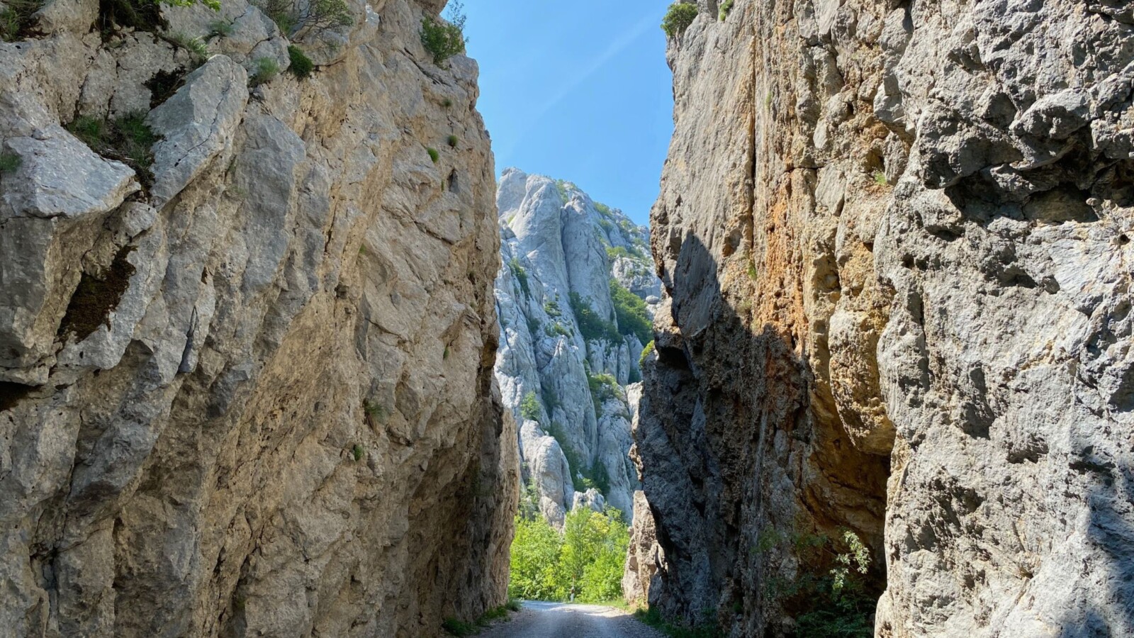 Dabarska-cesta-prolaz Dabarska cesta, spektakularna planinska cesta u srcu Velebita, prolazi kroz usjeke između visokih stijena, pružajući jedinstven doživljaj divlje prirode i impresivnih krških formacija.