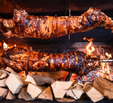 bistro-klet-europa-odojak-razanj2 Ražanj s odojkom u vatri, okružen drvom za loženje u restoranu Bistro Europa kod Zagreba