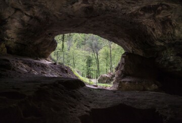 spilja-vindija-arheolosko-nalaziste Pogled iz unutrašnjosti špilje Vindija, Hrvatsko zagorje – drevno arheološko nalazište gdje su nekad boravili neandertalci. Ova mistična špilja, okružena gustom šumom, čuva tragove prapovijesnog života i bogatu geološku povijest.