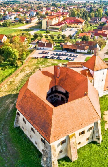 Pogled iz zraka na Stari grad Đurđevac okružen zelenilom