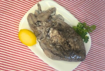 Svježa sipa na tanjuru s limunom i peršinom prije pripreme